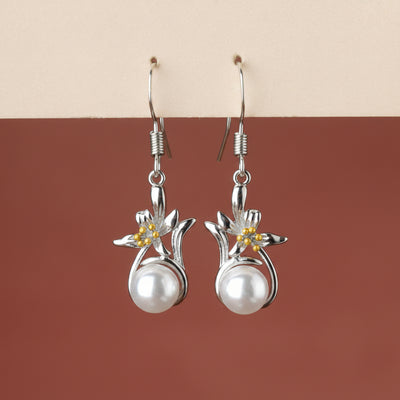 Flower Pearl Dangle Stud Earrings|Gifts for Girlfriend|Gift for Women & Girls|