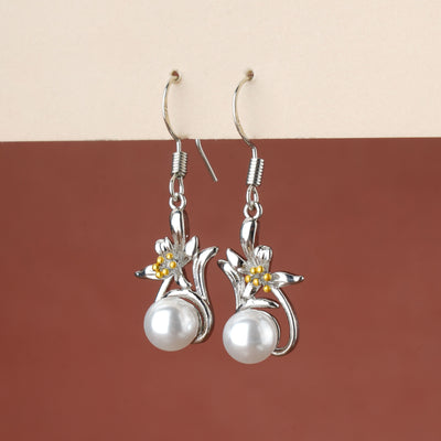 Flower Pearl Dangle Stud Earrings|Gifts for Girlfriend|Gift for Women & Girls| - Second Image