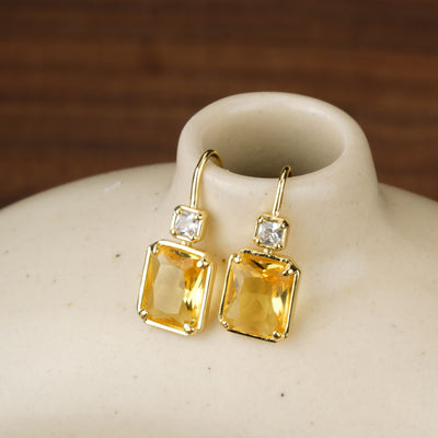 Yellow Square Cut Stud Earrings|Gifts for Girlfriend|Gift for Women & Girls|