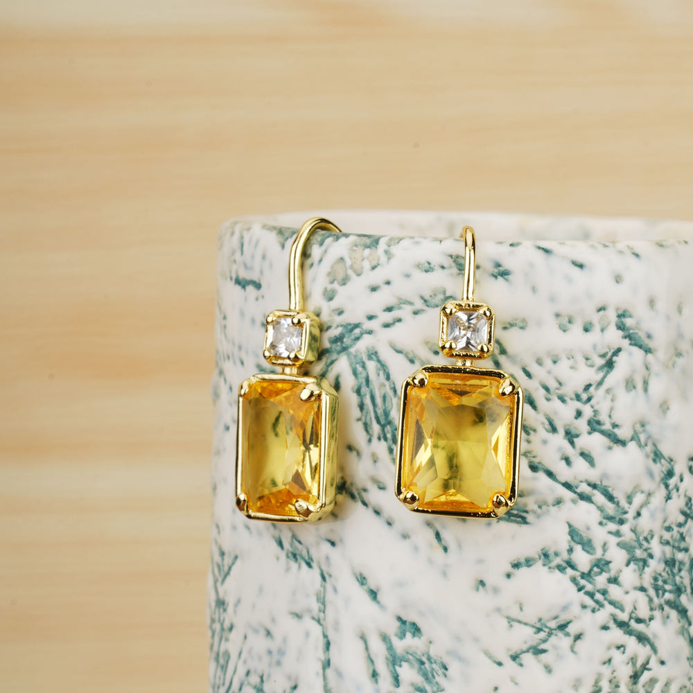 Yellow Square Cut Stud Earrings|Gifts for Girlfriend|Gift for Women & Girls|