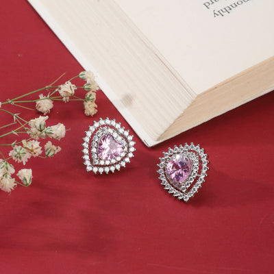 Pink heart shaped Dangle Stud Earrings|Gift for Girlfriend|Gift for Women Girl| - Second Image
