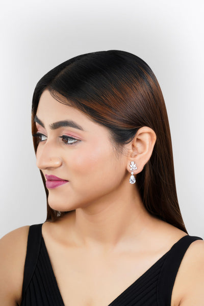 Silver Oval shaped Zircon Earrings|Gifts for Girlfriend|Gift for Women & Girls| - Second Image