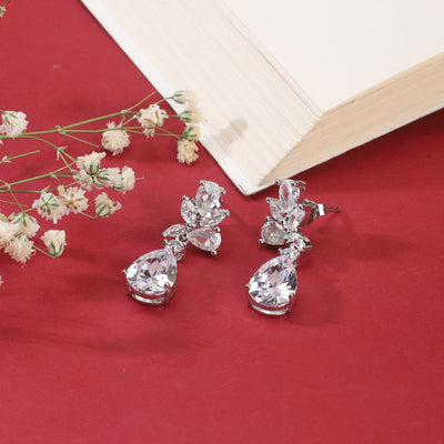 Silver Oval shaped Zircon Earrings|Gifts for Girlfriend|Gift for Women & Girls| - Second Image