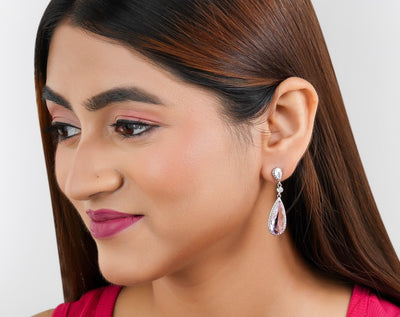 Pink Water Drop shaped Dainty Earrings|Gift for Girlfriend|Gift for Women Girl| - Second Image