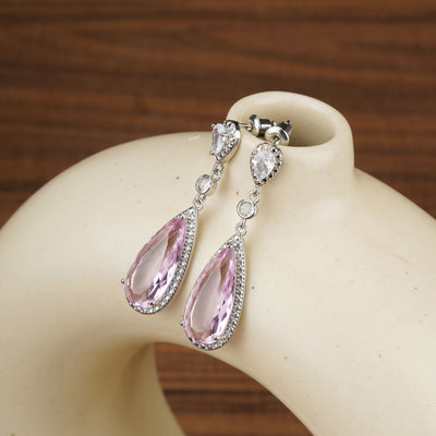Pink Water Drop shaped Dainty Earrings|Gift for Girlfriend|Gift for Women Girl|