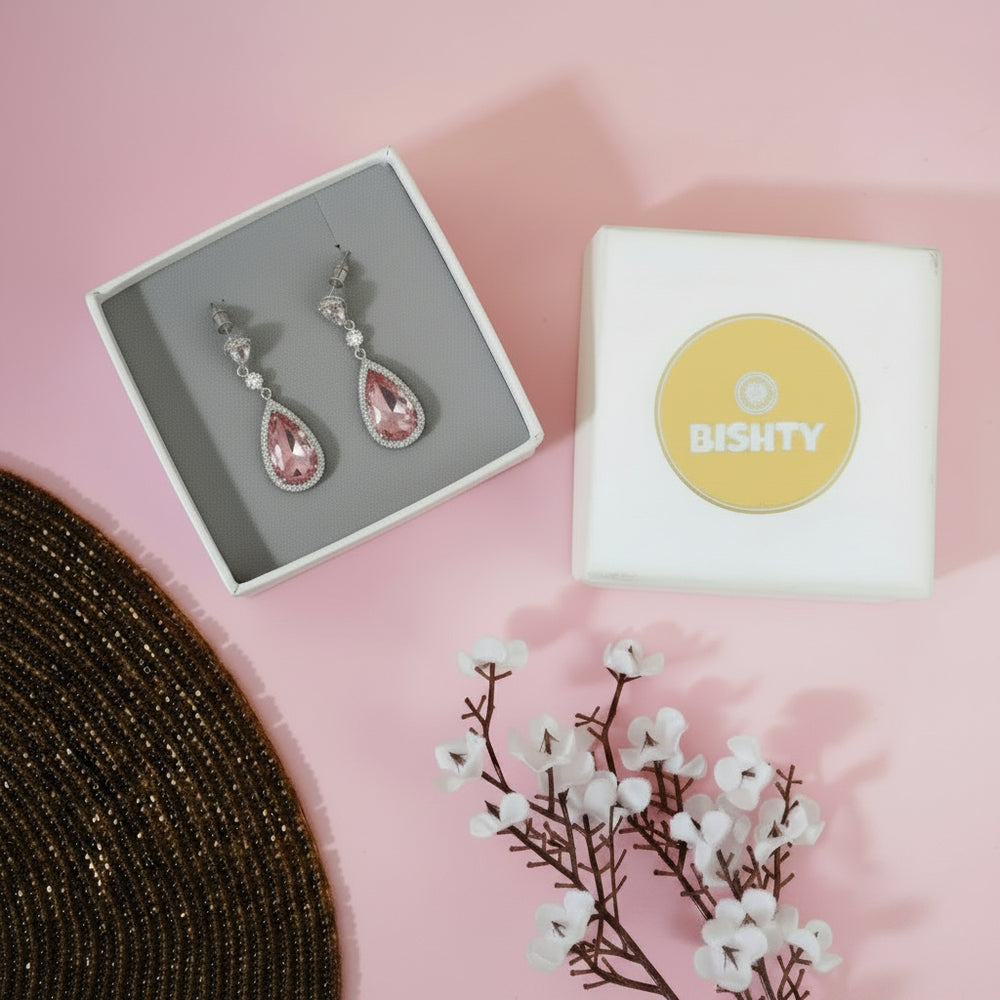 Pink Water Drop shaped Dainty Earrings|Gift for Girlfriend|Gift for Women Girl|