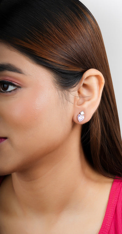 Lava Pink Heart Shaped Stud Earrings|Gift for Girlfriend|Gift for Women Girl| - Second Image