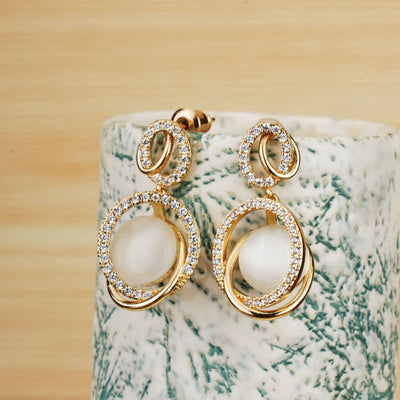 Gold Oval Pearl Dangle Stud Earrings|Gift for Girlfriend|Gift for Women Girls|