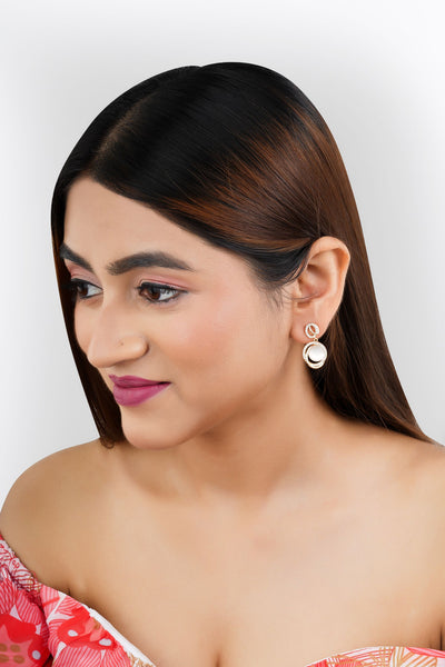 Gold Oval Pearl Dangle Stud Earrings|Gift for Girlfriend|Gift for Women Girls| - Second Image