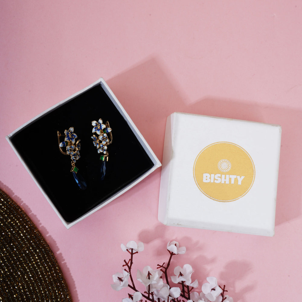 Blue Flower Enamel Drop Earrings|Gifts for Girlfriend|Gift for Women & Girls|