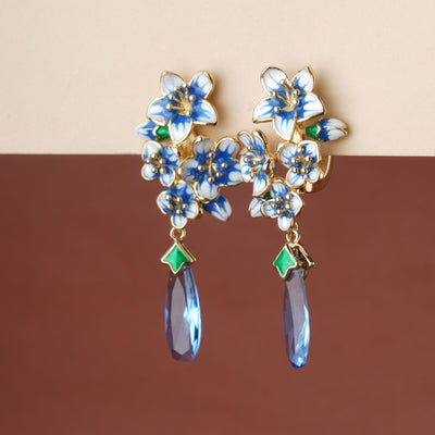 Blue Flower Enamel Drop Earrings|Gifts for Girlfriend|Gift for Women & Girls|