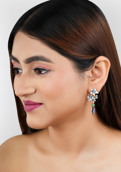 Blue Flower Enamel Drop Earrings|Gifts for Girlfriend|Gift for Women & Girls| - Second Image