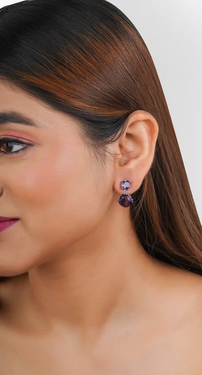 Purple Sleek Dangle Stud Earrings|Gifts for Girlfriend|Gift for Women & Girls| - Second Image