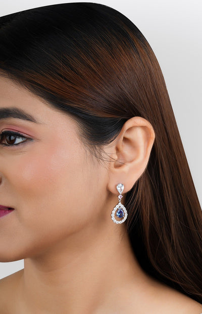 Blue Oval Drop DanglerEarrings|Gifts for Girlfriend|Gift for Women & Girls| - Second Image