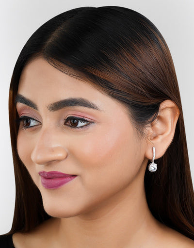 Square cut Drop Earrings|Gifts for Girlfriend|Gift for Women & Girls| - Second Image