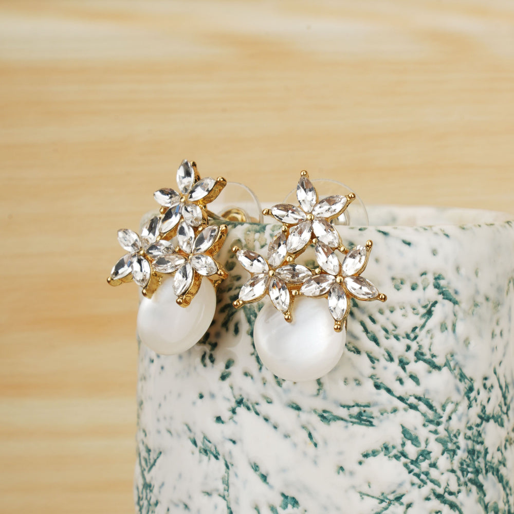 Yellow Flower Pearl Stud Earrings|Gifts for Girlfriend|Gift for Women & Girls|