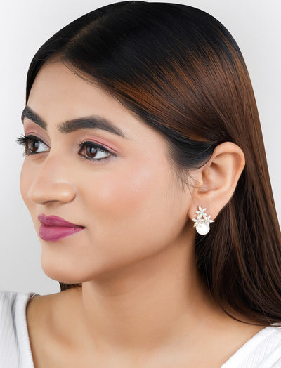 Yellow Flower Pearl Stud Earrings|Gifts for Girlfriend|Gift for Women & Girls| - Second Image