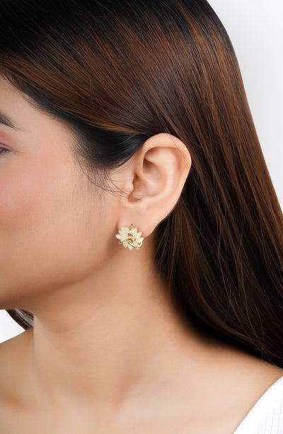 Gold Flower Stud Earrings|Gifts for Girlfriend|Gift for Women & Girls| - Second Image
