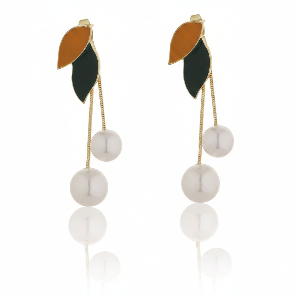 Korean Green Flower Pearl Drop Earrings|Anti Tarnish|Gift for Women & Girls|