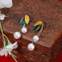 Korean Green Flower Pearl Drop Earrings|Anti Tarnish|Gift for Women & Girls|