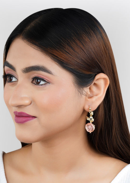 Korean Pink Flower Drizzle Drop Earrings|Anti Tarnish|Gift for Women & Girls|