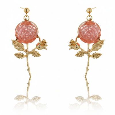 Korean Pink Flower Drizzle Drop Earrings|Anti Tarnish|Gift for Women & Girls| - Second Image