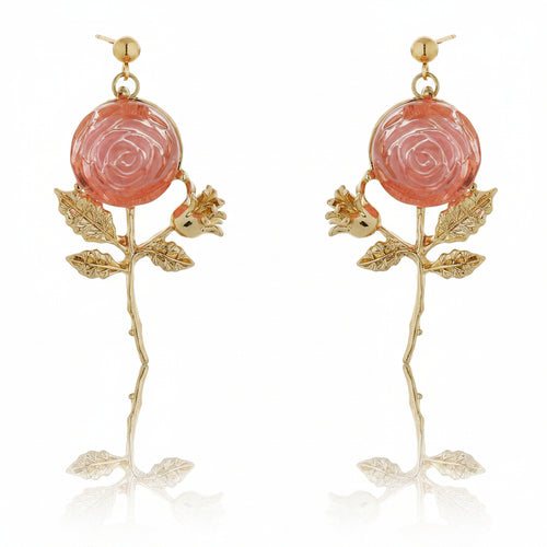 Korean Pink Flower Drizzle Drop Earrings|Anti Tarnish|Gift for Women & Girls|