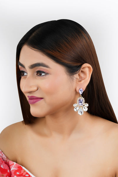 Purple Round Cut Drop Earrings|Gifts for Girlfriend|Gift for Women & Girls| - Second Image