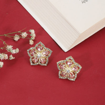 Gold Flower Stud Earrings|Gifts for Girlfriend|Gift for Women & Girls| - Second Image