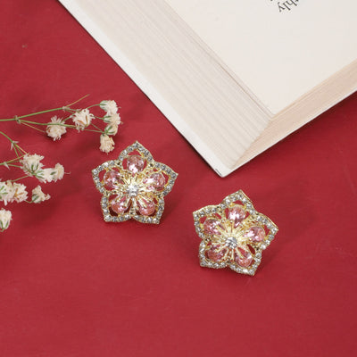 Gold Flower Stud Earrings|Gifts for Girlfriend|Gift for Women & Girls| - Second Image