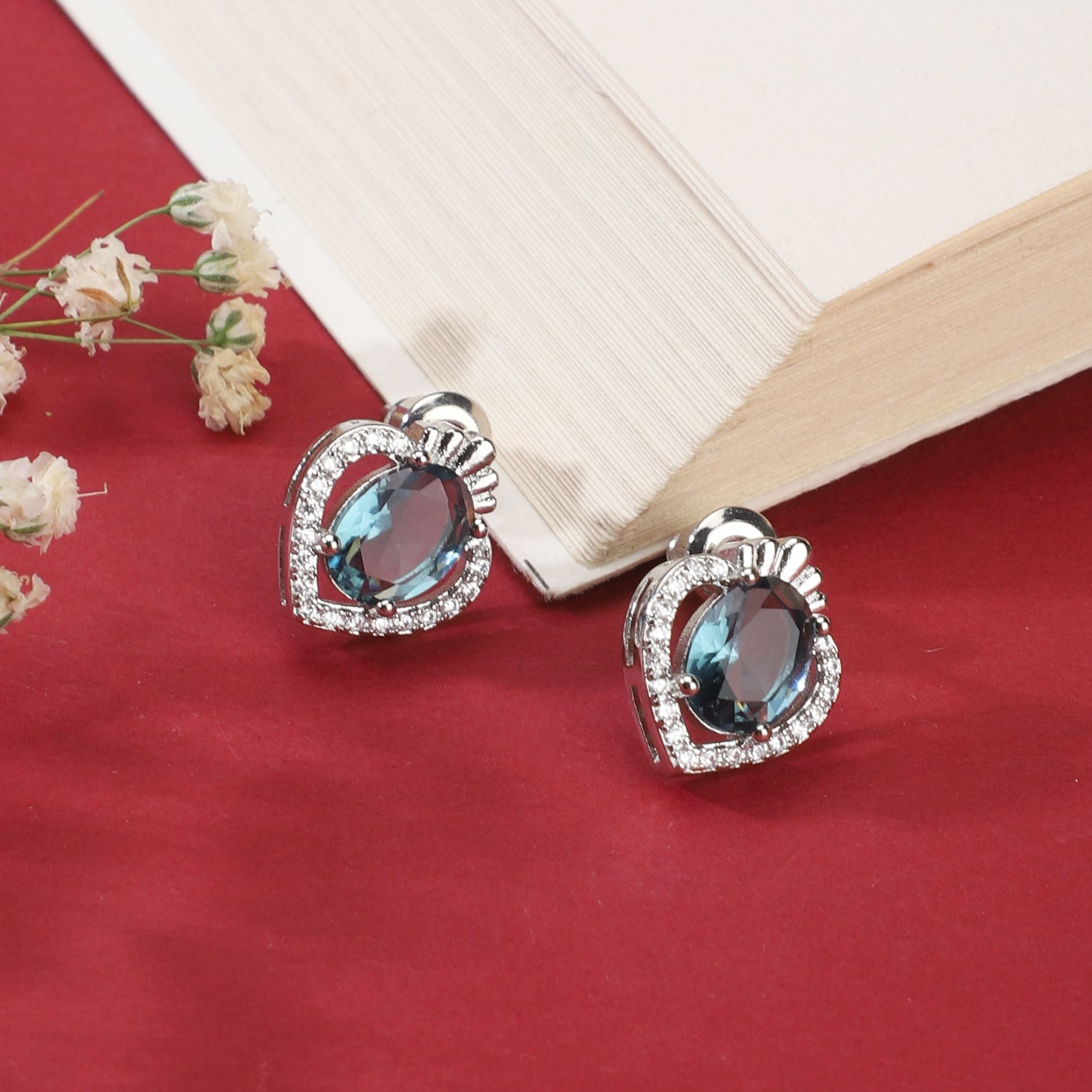 Sapphire Oval Heart shaped Stud Earrings|Anti Tarnish|Gift for Women Girls|