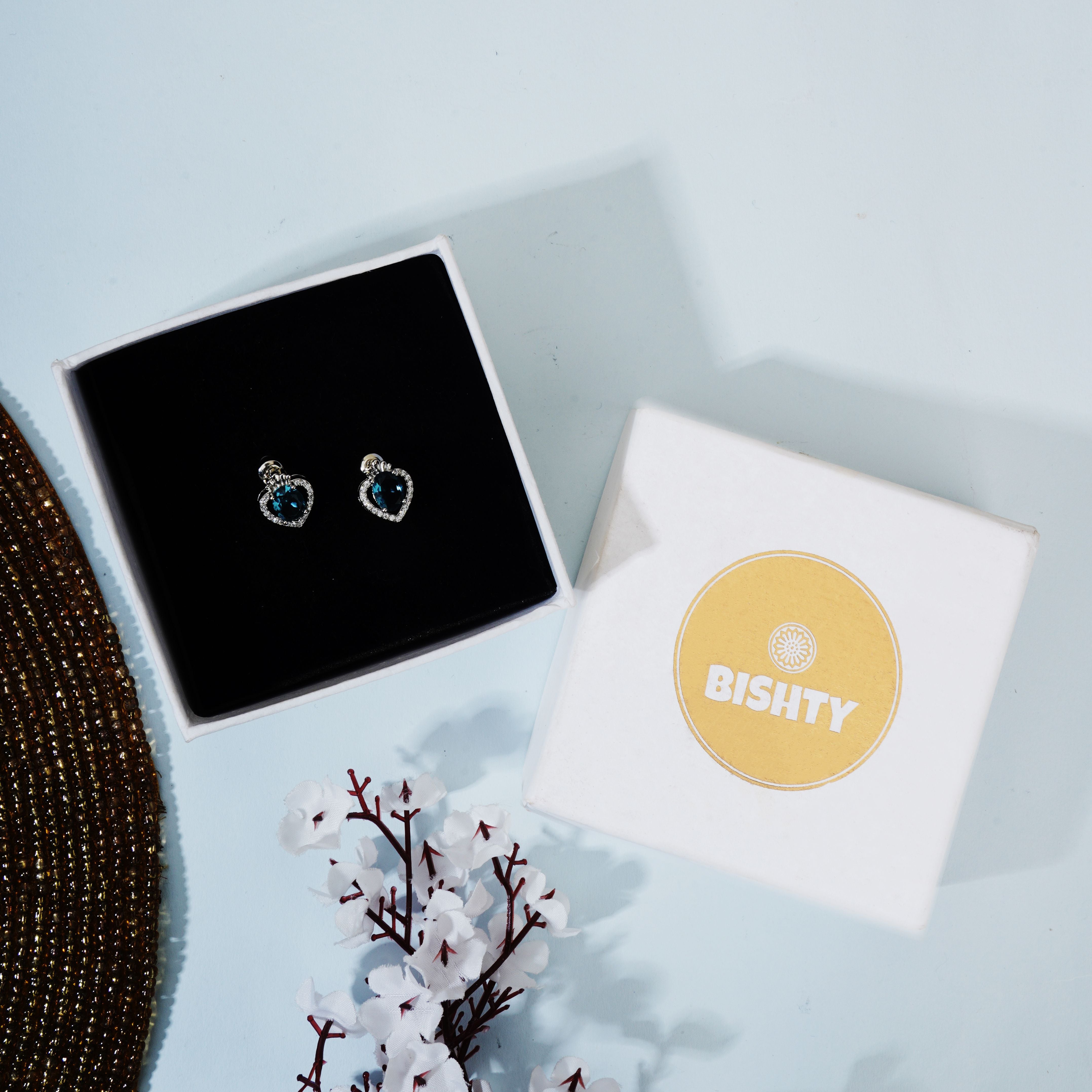 Sapphire Oval Heart shaped Stud Earrings|Anti Tarnish|Gift for Women Girls|