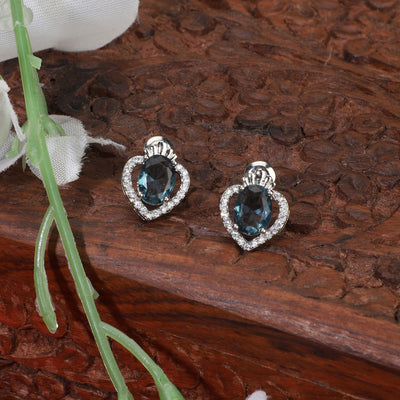 Sapphire Oval Heart shaped Stud Earrings|Anti Tarnish|Gift for Women Girls|