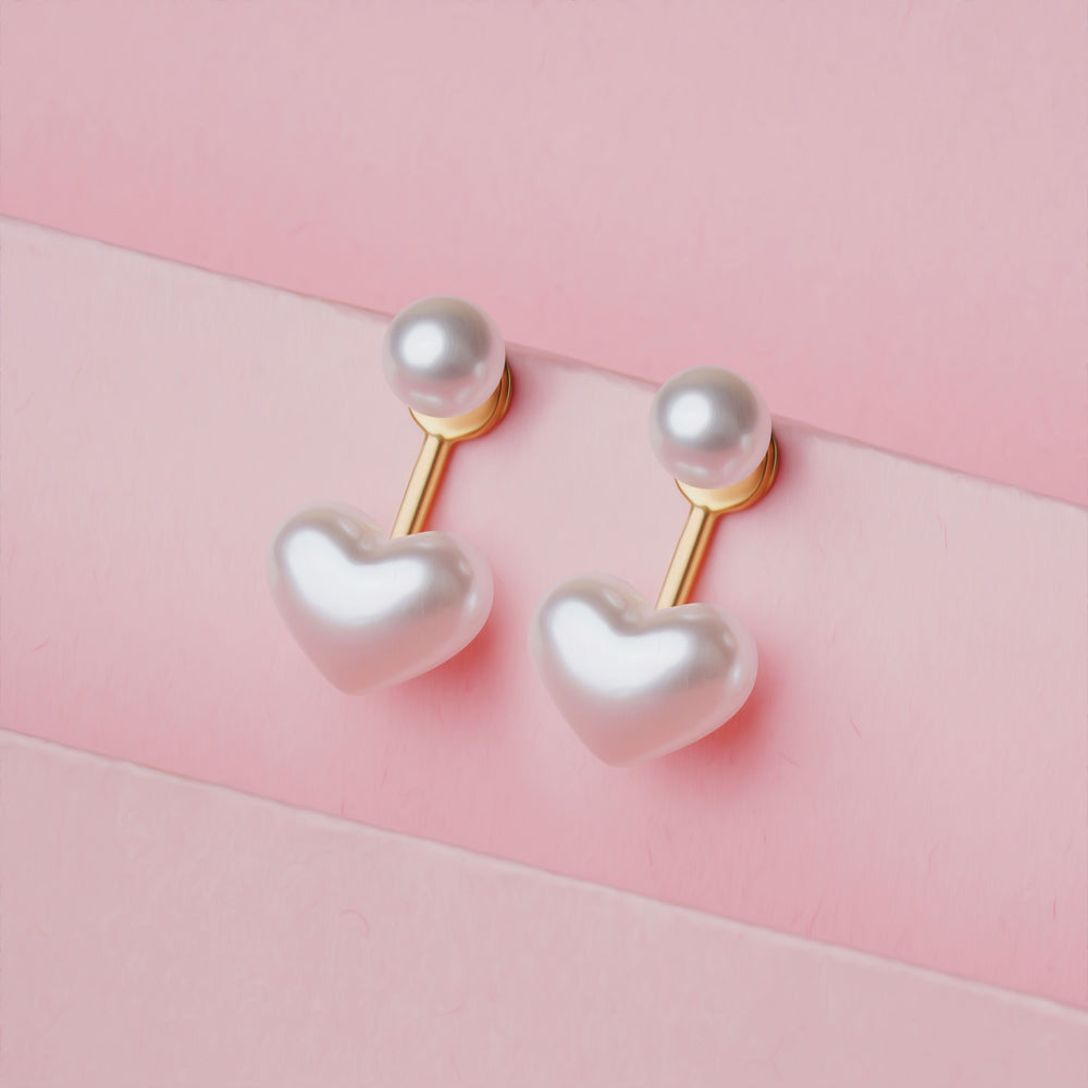 White Pearl Heart shaped Stud Earrings|Gifts for Girlfriend|Gift for Women