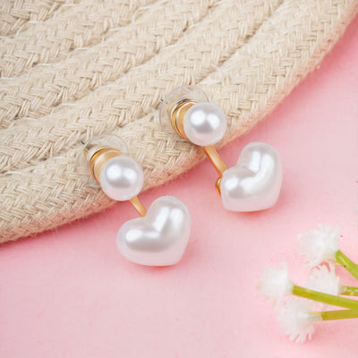 White Pearl Heart shaped Stud Earrings|Gifts for Girlfriend|Gift for Women