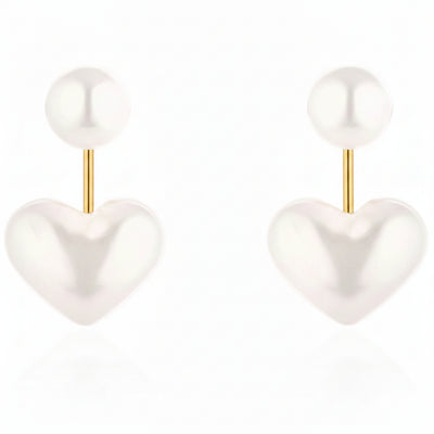 White Pearl Heart shaped Stud Earrings|Gifts for Girlfriend|Gift for Women - Second Image