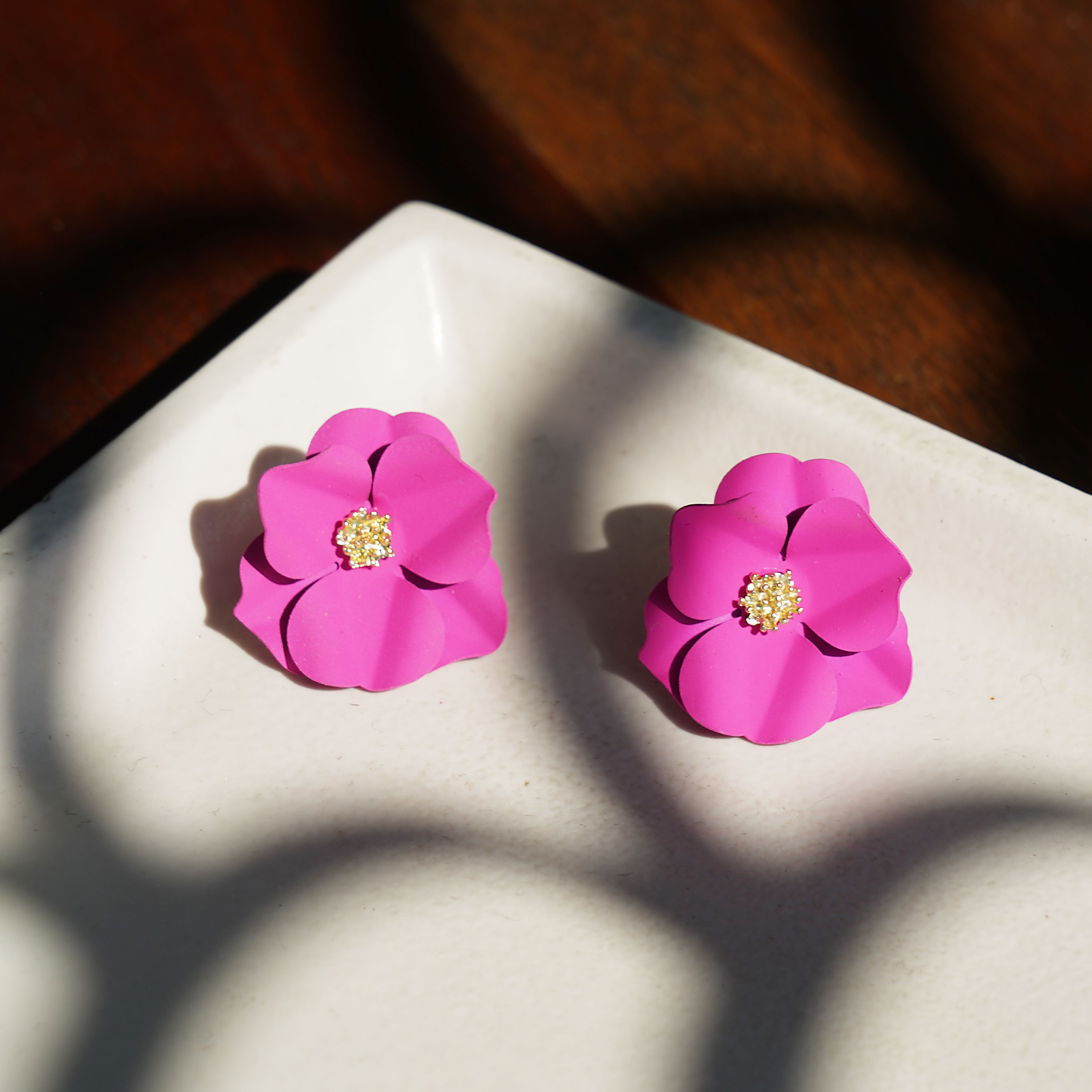 Pink Flower shaped Stud Earrings|Gifts for Girlfriend|Gift for Women