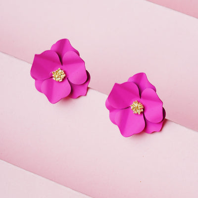 Pink Flower shaped Stud Earrings|Gifts for Girlfriend|Gift for Women