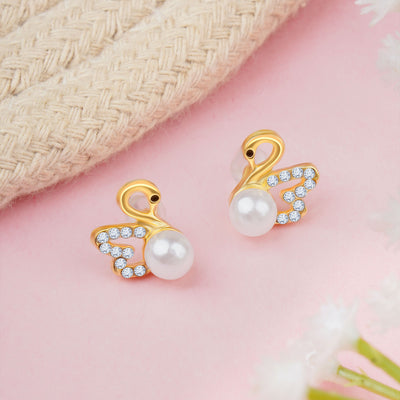Gold Swan shaped Stud Earrings|Gifts for Girlfriend|Gift for Women
