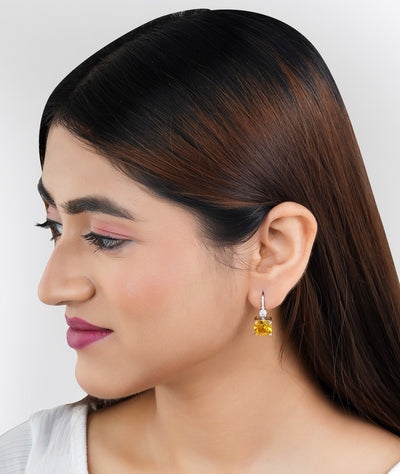 Yellow square shaped Stud Earrings|Gifts for Girlfriend|Gift for Women & Girls| - Second Image