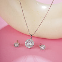Silver Round Cut pendant chain and earring set
