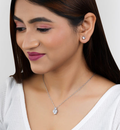 Silver Heart Shaped pendant chain and earring set - Second Image