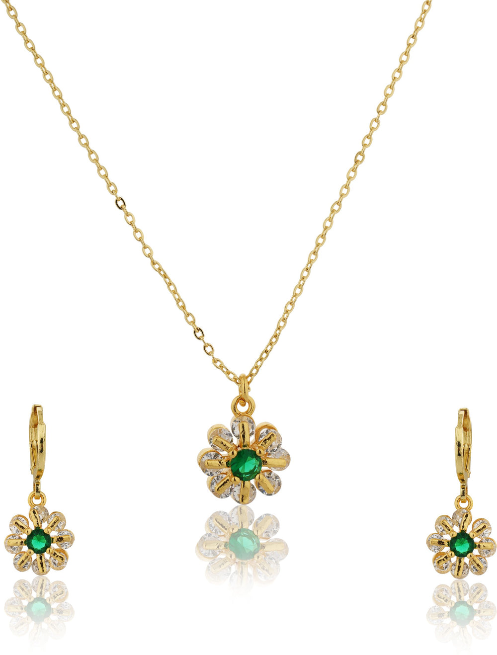 Gold Flower Cut pendant chain and earring set