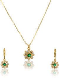 Gold Flower Cut pendant chain and earring set