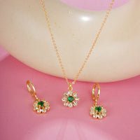 Gold Flower Cut pendant chain and earring set