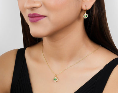 Gold Flower Cut pendant chain and earring set - Second Image