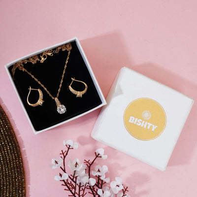 Silver Round Cut pendant chain and earring set - Second Image