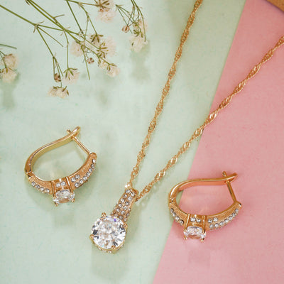 Silver Round Cut pendant chain and earring set