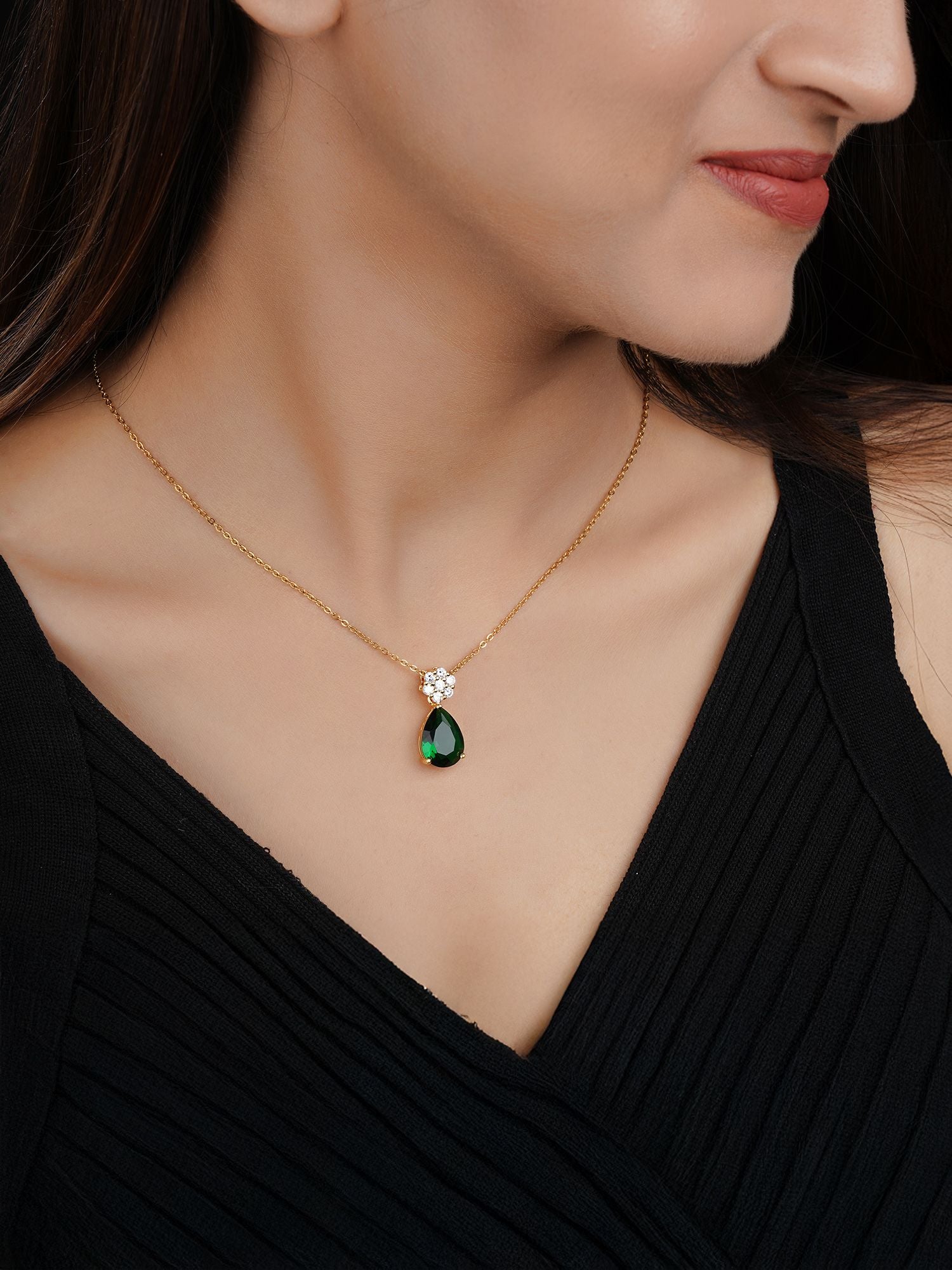 Green stone pendant Anti Tarnish chain girls women | Valentine's day Gift