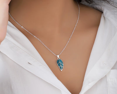 Blue Leaf Pendant for girls women | Anniversary Gift| Valentine's day Gift - Second Image